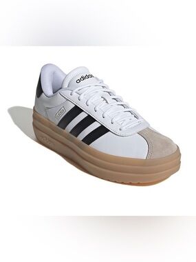 adidas VL Court Bols White & Black Leather Sneakers with Gum Sole size 8.5